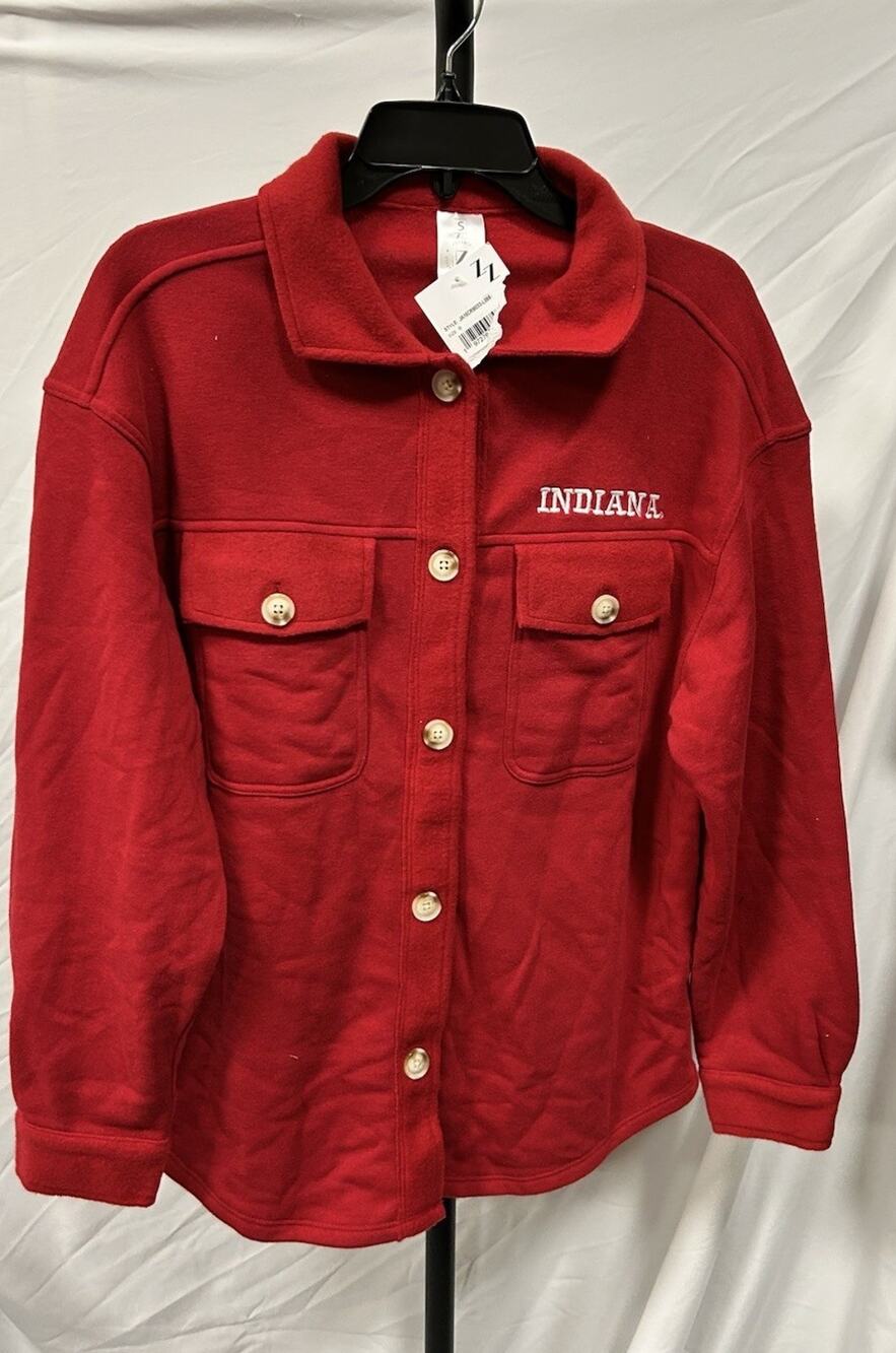 NEW Zoozatz Women’s Red Indiana Collegiate Button Shacket Shirt Jacket Size S